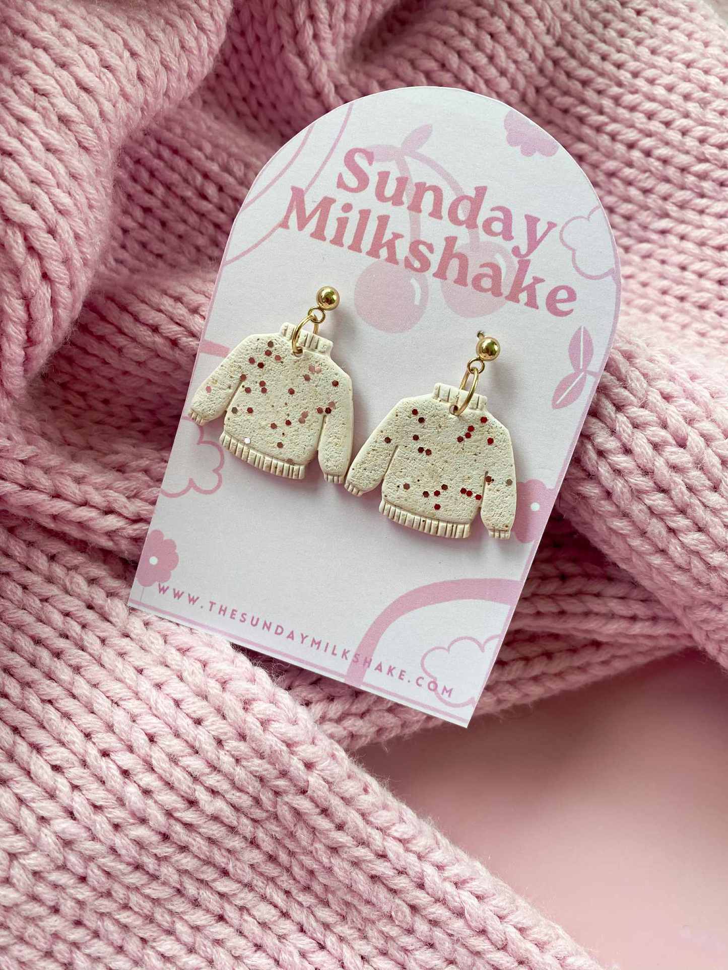 Glittered Knit Sweater Drop Earrings