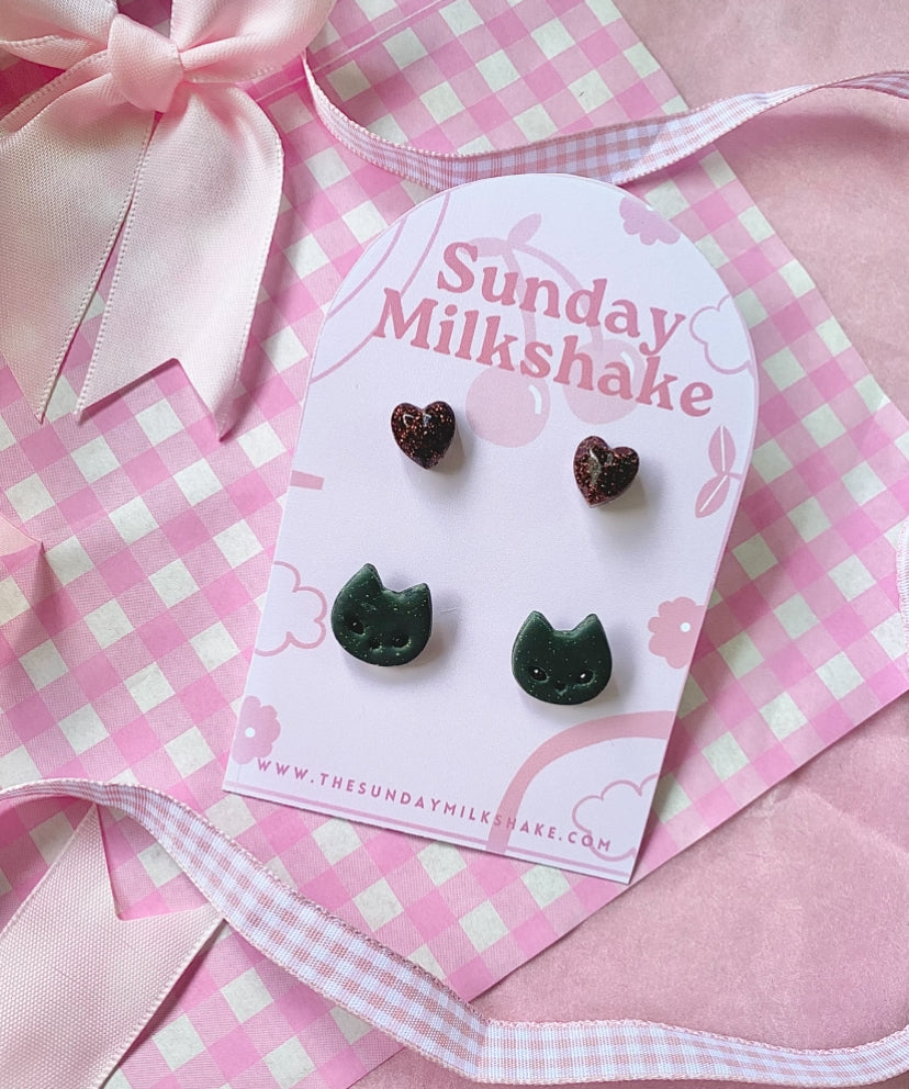 Halloween Black Cat and Gem Pair