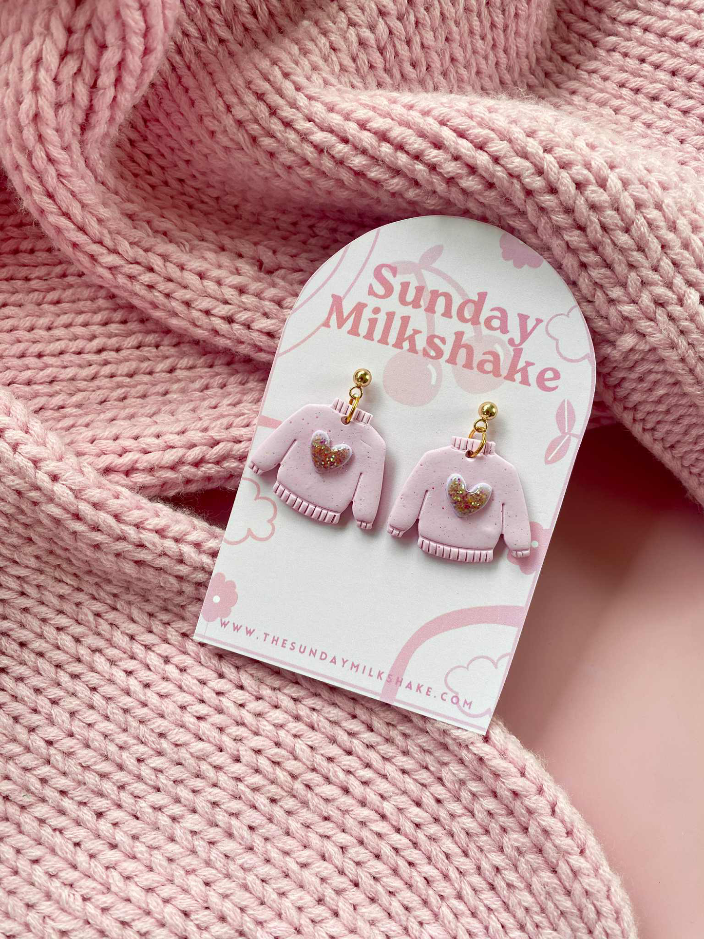 Glittered Knit Barbie Heart Sweater Drop Earrings