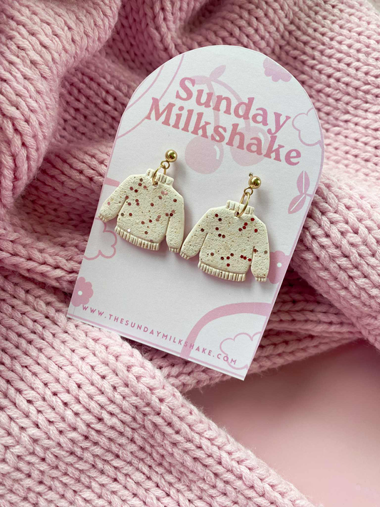 Glittered Knit Sweater Drop Earrings