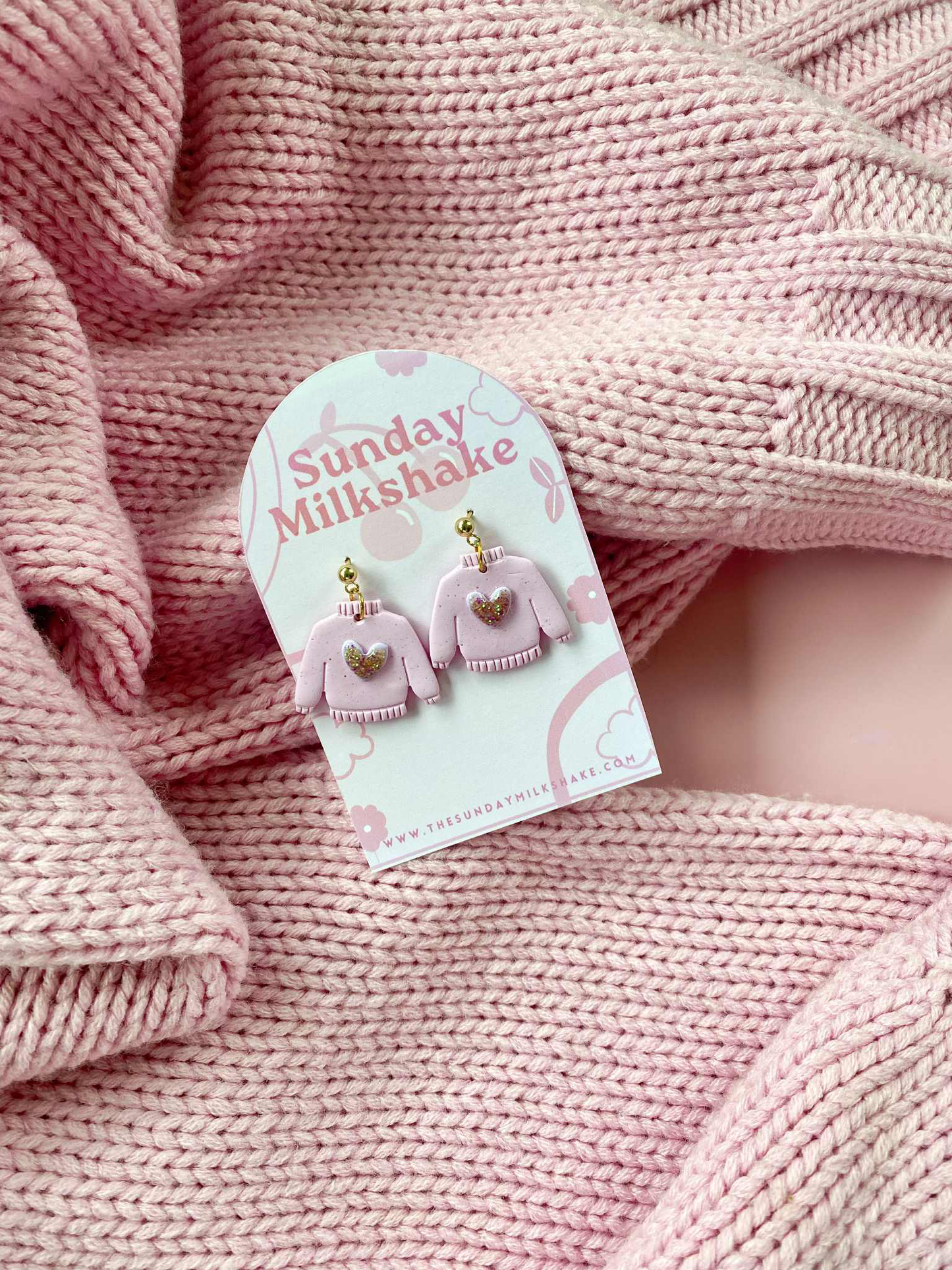 Glittered Knit Barbie Heart Sweater Drop Earrings