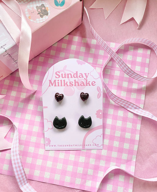 Halloween Black Cat and Gem Pair